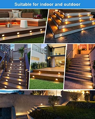 3W LED Wall Recessed Stair Lights Warm White,Square White Led Step Lights with Aluminum,IP65 Waterproof Outdoor Staircase Light for Garden Kitchen Corridors Patio(4 Pack)
