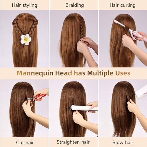 Training Head, Yofuly 18 Inch Hairdressing Head 100% Real Human Hair Manikin Doll Head - Image 4