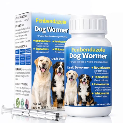 Dewormer for Dog - Fenbendazole Liquid Broad Spectrum for Tapeworms, Roundworms, Hookworms, Whipworms, 100 mL