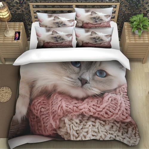 Parure de lit chaton mignon 140x200 avec housse de couette imprimée 3D