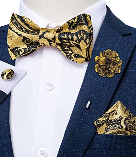 Image of DiBanGu Silk Self-Tied Bowtie Jacquard Woven Bow Tie Set for Men