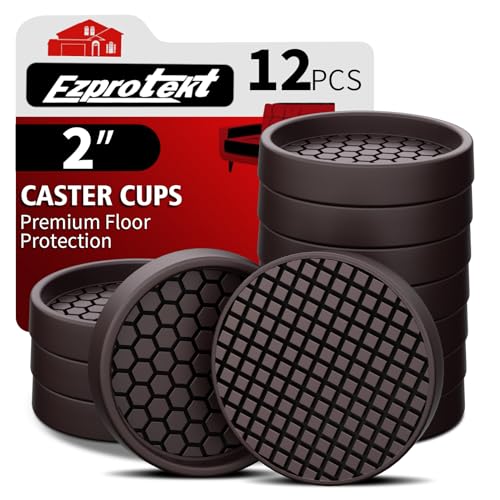 Image of Ezprotekt Non Slip Furniture Pads, 12 Pcs 2 inch Anti Slip Rubber Caster Cups, Anti Skid Furniture Coasters for Hardwood Floors, No Slide Furniture Gripper, Furniture Stoppers to Prevent Sliding (Brown)