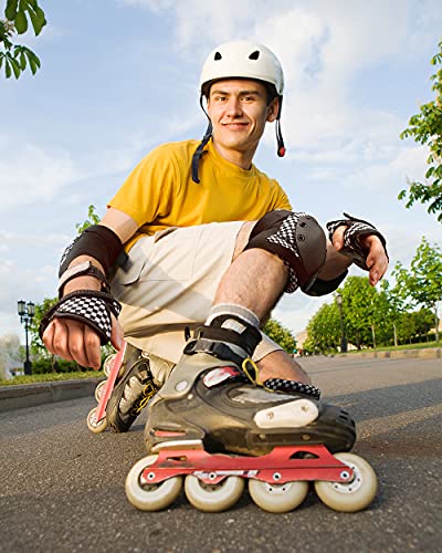 Dark Lightning Adult/Youth/Junior Knee Pads Elbow Pads Wrist Guards 3 In 1 Protective Gear, For Skateboard,Roller Skate,Inline,Cycling,Mtb Bike,Scooter(Black Checker,L) #TOP3