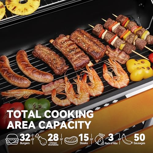 Image of Royal Gourmet CC1830W 30-Inch Charcoal Grill with Offset Smoker and Wood-Painted Side Table, Outdoor Smoker Grill with 811 Sq. In. Cooking Area for Outdoor Barbecue Event, Black
