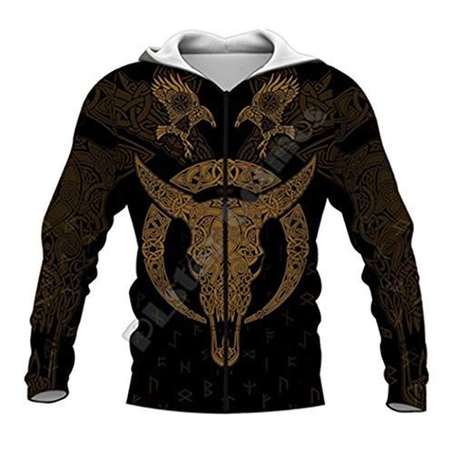 Sweat à capuche zippé pour homme et femme style tatouage viking en taille M