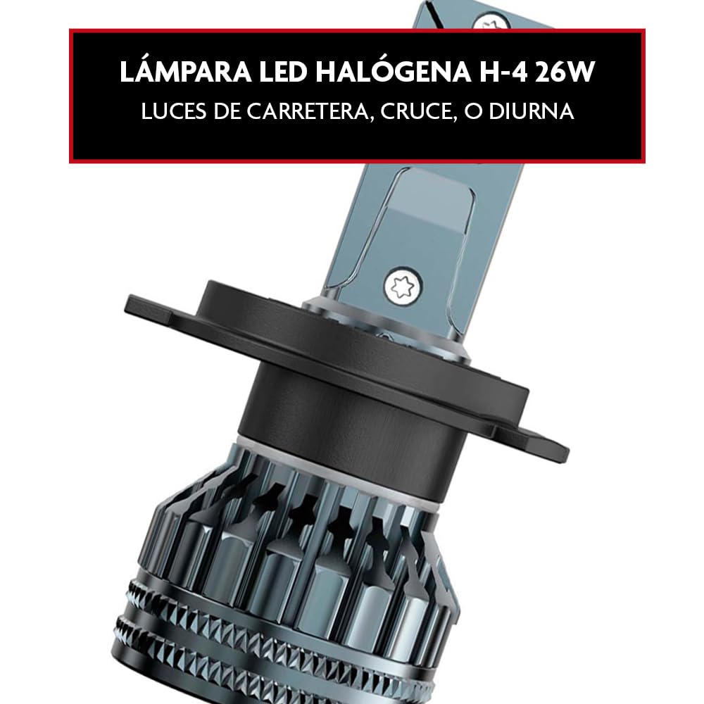 KRAWEHL - Estuche 2 Bombillas de Faro LED Halógenas H-4 - Luz Brillante y Blanca - 12/24 V - 100% Homologada - Bombilla para Coche, Moto y Camión - Luces de Carretera, Cruce, Antiniebla o Diurna