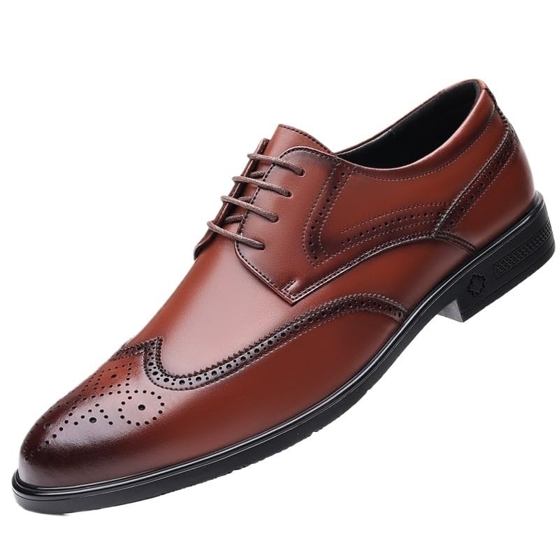 Dress Oxford for Men Men's Business Dress Casual Shoes Mens Oxford Genuine Leather Shoes Whole Cut Fashion Pointed Toe Lace-up Formal Business Wedding Dress Shoes for Men(Brown,8.5)