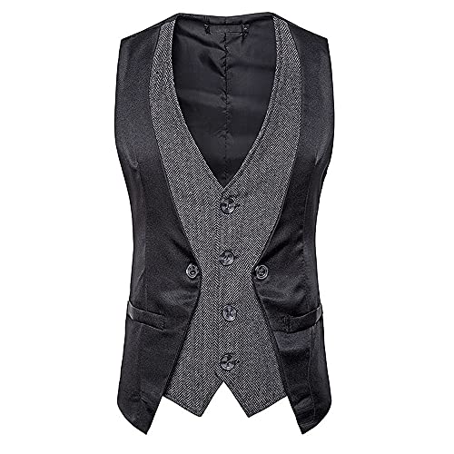 ZDDHOODY Herren Weste Anzugweste Slim Fit Tweed Business Anzüge Westen Trauzeuge Party Hochzeit Anzug Westen Herren Elegant Westen Herrenwesten Herren Karierte Weste Formale Klassische Weste Cover