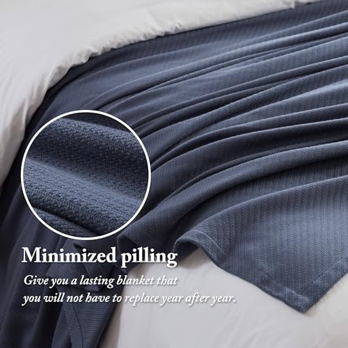 Image of Madison Park Liquid Cotton Blanket All Season for Summer, Full /Queen, Navy | Breathable Fabric for Bed or Couch, Diamond Pattern, Lightweight, OEKO-TEX Certified