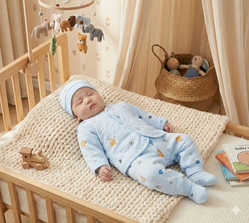 Image of Newborn Baby Winter Wear Set | 5-Piece Warm Clothing for Baby Boy & Girl (0-3 Months) - Jacket, Pants, Bib & Booties Winter Wear Clothes Winter Dess Clothing (White)