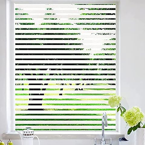 LOLIFEVE Frosted Window Film Privacy Stripe Glass Film Self Adhesive Roll Opaque No Glue Static Cling Decorative Window Stickers for Glass Covering, Doors, Office(60cm*300cm) Cover