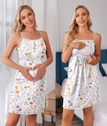 Image of Ekouaer Women's Nursing Nightgown Maternity Dress Breastfeeding Gown Full Slips Sleepwear