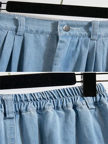 Women's High Elastic Waist Denim Skirt A Line Midi Jeans Skirts Korean Fashion Denim Skirt2