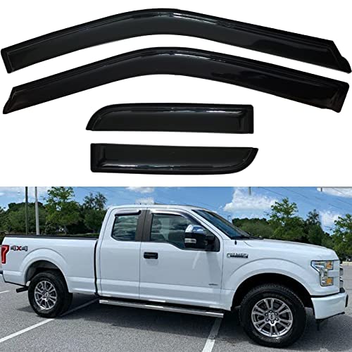 Window Visors Rain Guards Side Wind Deflectors for 2015-2025 Ford F150 Extended Cab/Super Cab 2017-2025 F250/350 SuperDuty Super Cab, Window Vent Sun Shade Smoke 94974 4-Pieces Set