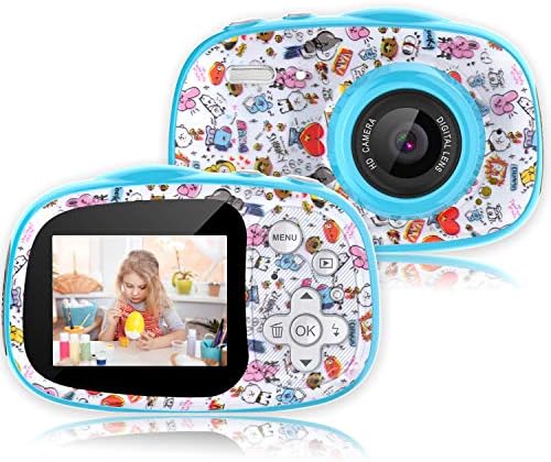Kids Digital Camera – 15MP Children’s Camera with MP3 MP4 Player Game for 3-12 Years Old Boys and Girls, Rechargeable Shockproof Camcorder Camera with 32GB TF Card (P4 Blue CA)