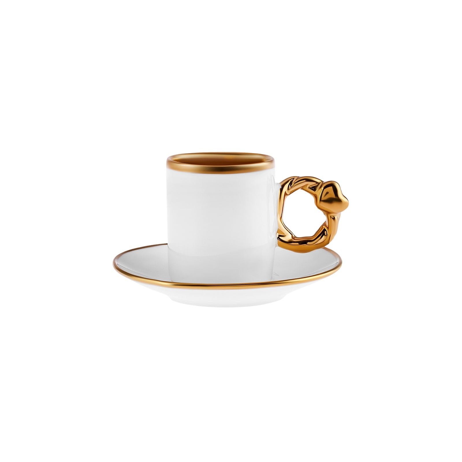 KARACA Heart-Shaped 12-Piece Bone China Espresso/Turkish Coffee Cup & Saucer Set 80 ml – Romantic Heart Design, White