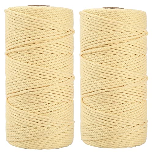 Image of ecofynd 100 Meters Light Yellow Colour Cotton Cord, Colour Dori for Wall Hanging Plant Hanging Craft Making, Natural Thread Rope for Handmade Plant Hanger (Cord-LYL)