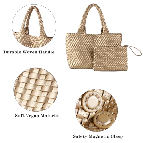 Image of Woven Tote Bag for Women Vegan Leather Handwoven Bags with Small Purse