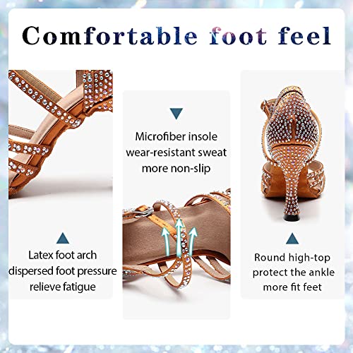 Women's Rhinestone Latin Dance Shoes 3.5 inch Heel Professional Open Toe Ballroom Salsa Social Dance Heels3