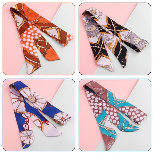 7PCS Women Head Neckerchief Purse Scar, Band Narrow Scarf Ribbon Satin Scarfs, Women Handbag Scarf for Woman Wrap Fashion Gifts, Woman Head Neckerchiefing Purse/ Neckerchief Scarfs (Mixed Styles)4