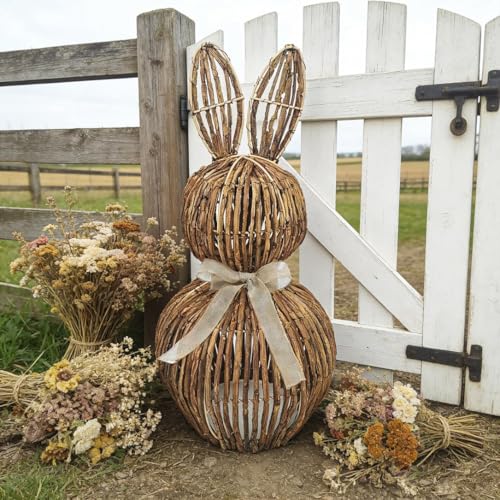 Wicker Easter Bunny Wicker Rattan Easter Bunny Decorations for Table Centerpieces Spring Bunnies Decoration Statue Figurine Rattan Bunny Decor for Home Farmhouse Table Kitchen (20 * 10cm)