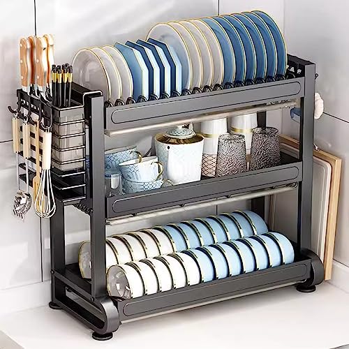 SDdPulse Tendedero para encimera, escurridor de gran capacidad Escurridor de Escurridor que ahorra espacio para almacenamiento organizador de encimera (negro 53 x 27 x 51,5 cm)
