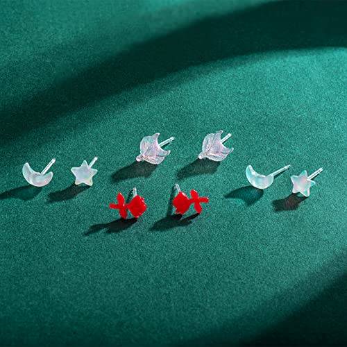 Plastic Earrings,KMEOSCH 4 Pairs Cute and Lightweight Plastic Stud Earrings for Sensitive Ears (Fox & Rose, Stars & Moon)4