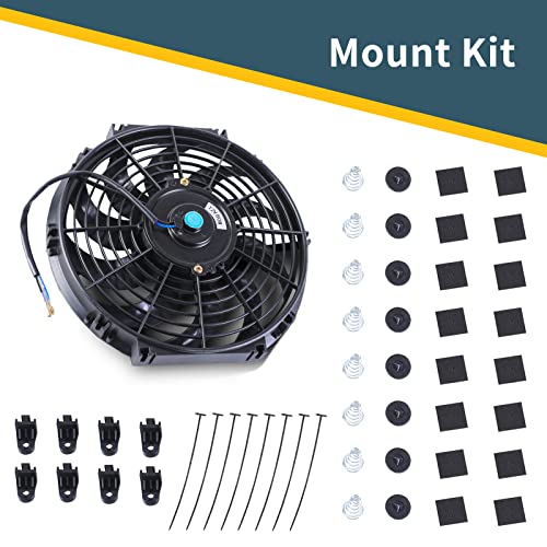 Fgjqefg 12 Inch Universal Slim Fan Push Pull Electric Radiator 12V 80W High Performance Cooling Fan Mount Kit Black 2 Pcs #TOP5