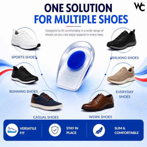 Image of Wonder Care Gel Heel Cushion & Heel Socks For Heel Pain Relief Women And Men | Plantar Fascitis Heel Sock Pad| Achillies Heel Support| Cushion Heel Inserts (Transparent, 4 pair-Large)