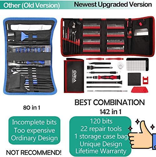 ORIA Precision Screwdriver Set (New Version) 142 in 1 with 120 Bits Mini Torx Screwdriver Set Magnetic Repair Tool Kit Include for Electronic iPhone Computer MacBook Jewelers Watch Game Console Red