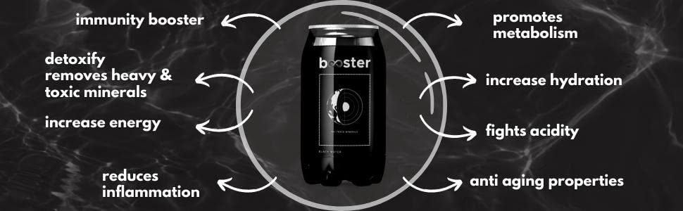 Image of Booster Black Alkaline Drink | Superior Hydration With Infused Essential Minerals | 8+ pH Alkaline (500 ML Each Can) Better than Bottled Water & Mineral water(Pack of 24)