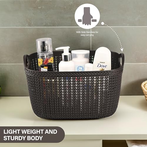 Image of Kuber Industries (10 LTR) Multi-Purpose Plastic Basket for Storage Q6 | Spacious Pooja Item Holder & Fruit Tokari | Aesthetic Home Organizers for Kitchen & Bedroom | Brown