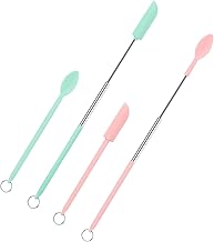 Telescoping Spatula and Spoon, 4pcs Mini Spatula Silicone for Cosmetics Retractable Thin Jar Scraper Spatula Set Multifunctional Small Silicone Spatula for Makeup Kitchen Food Narrow Bottle Can