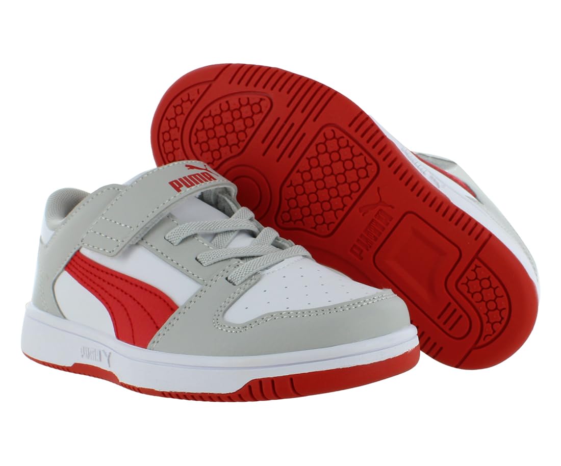 Puma Rebound Layup LO SL V Infant/Toddler Shoes Size 1.5, Color: White/Red/Cool Light Gray