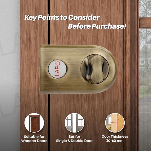 Image of LAPO Jimmy Proof Deadbolt Lock with Side Key and Knob, Heavy Duty Security Lock for Single, Double, Sliding Doors, Reversible Lever Knob for Left and Right Opening Doors, Antique Finish