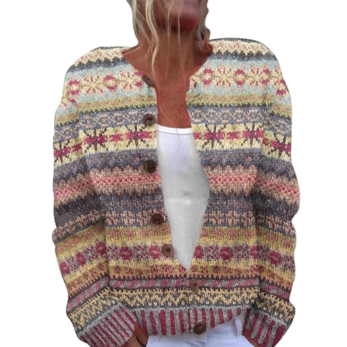 Fair Isle Sweater Women Floral Cardigan Sweaters Vintage Button Down Boho Cardigans Open Front Icelandic Nordic Coat