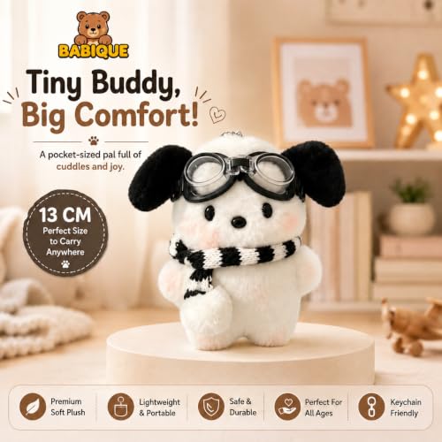 Image of Babique Puppy Plush Keychain 13 cm - Cute Dog Soft Toy Keyring with Goggles & Scarf, Stuffed Animal Bag Charm for Kids, Girls & Gifts