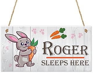 Red OceanCute Pet Rabbit Sign Sleeps Here - Personalised Hutch Bed Run Cage Wood Effect