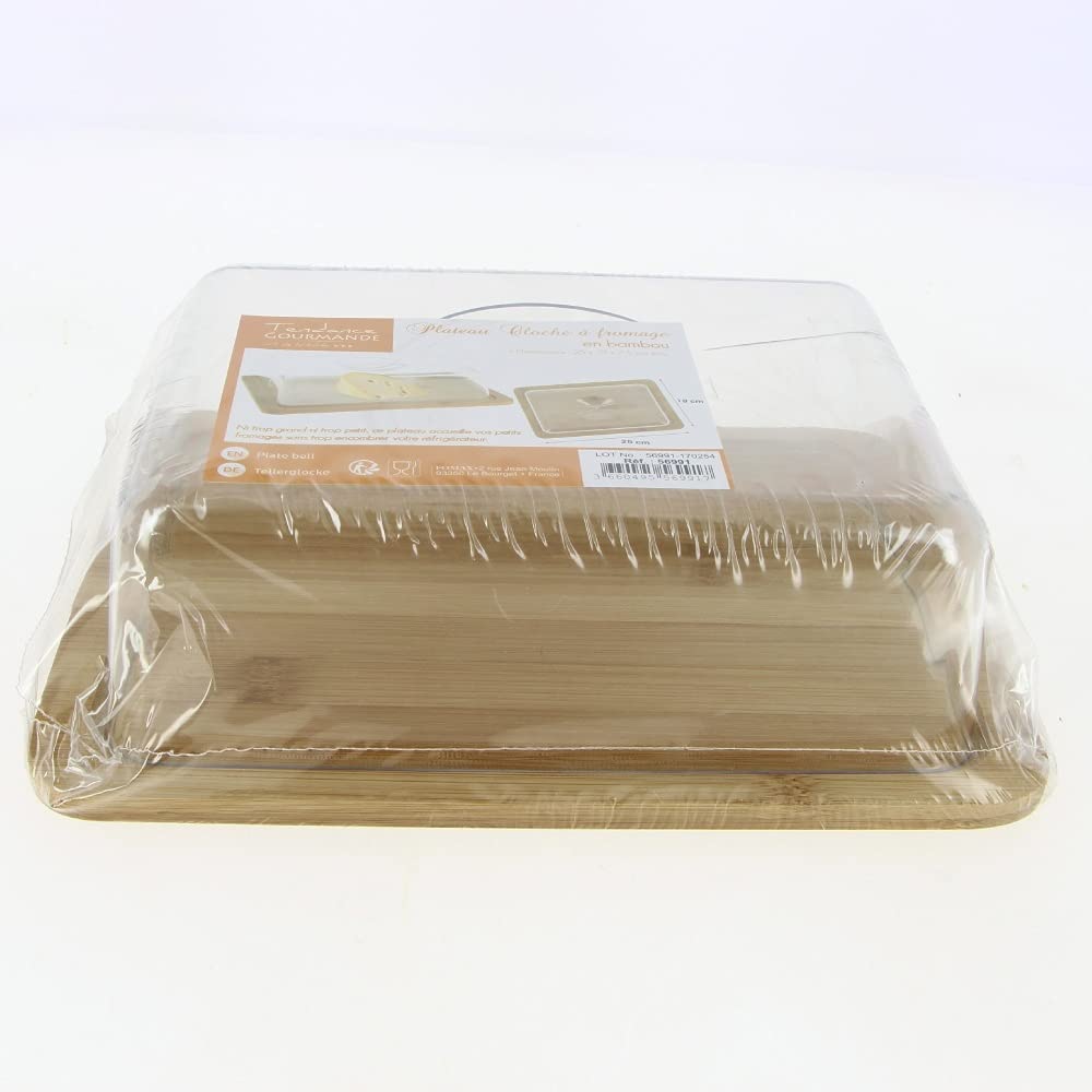 Cloche à fromage en bambou avec plateau - Dimensions 25x19cm et de hauteur 7.5cm