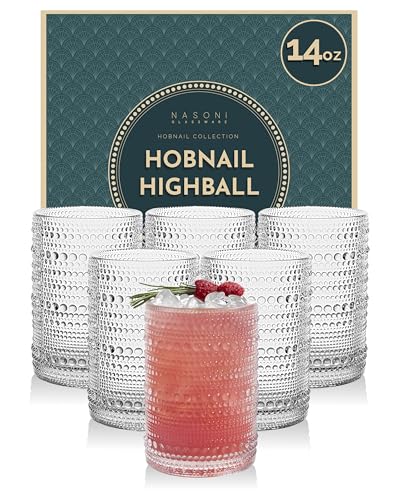 NASONI Hobnail-Highball Gläser, 400 ml, 6 Stück