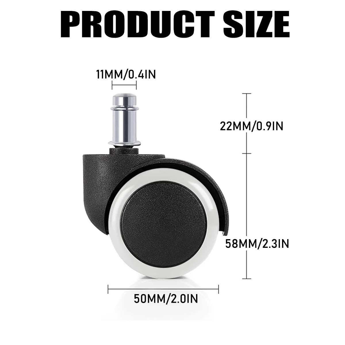 Photo 1 of 2" Universal Computer Office Chair Wheels Heavy Duty Rubber Gaming Chair Casters White No Noise Polyurethane Wheel Replacement Standard Size Set of 5