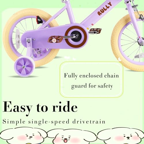 Image of RULLY 12 14 16 Inch Girls Bike with Doll Seat Basket and Training Wheels for 2-6 Years Children