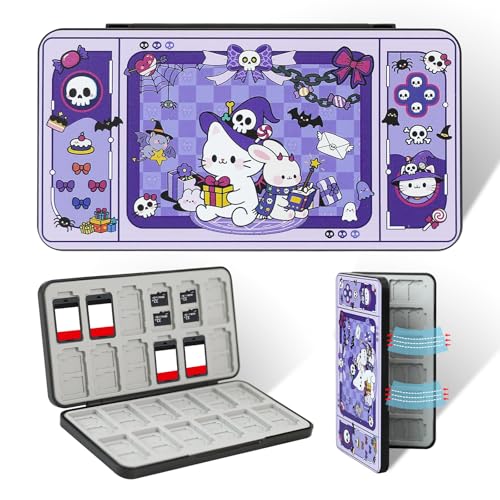 FlyingMage Switch 2 Game Case Holder for Nintendo Switch 2/OLED/Lite Games &amp; Micro SD Cards, Cute Halloween Kitty Switch2 Game Card Holder Cartridge Case with 24 Slots Game Card Storage - Magic Cat