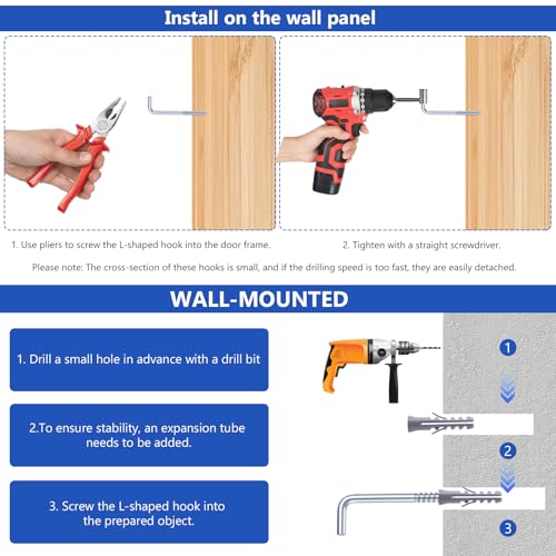 256 Stück Schraubhaken mit Dübel, Schraubhaken Hakenschrauben, gerade Bilderhaken zum Schrauben, Winkelhaken Rechtwinklige Wandhaken zum Schraubenhaken, Metallhaken für Haus Büro Aufhängen