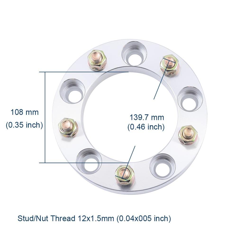 Joints Moyeu Roue Élargis Adaptateur D'espacement Roue Voiture PCD 5x139.7mm Alésage Central M12x1.5 108MM Moyeu Centré 5 Adaptateurs D'espacement Roue Aluminium 4 Pièces/Ensemble