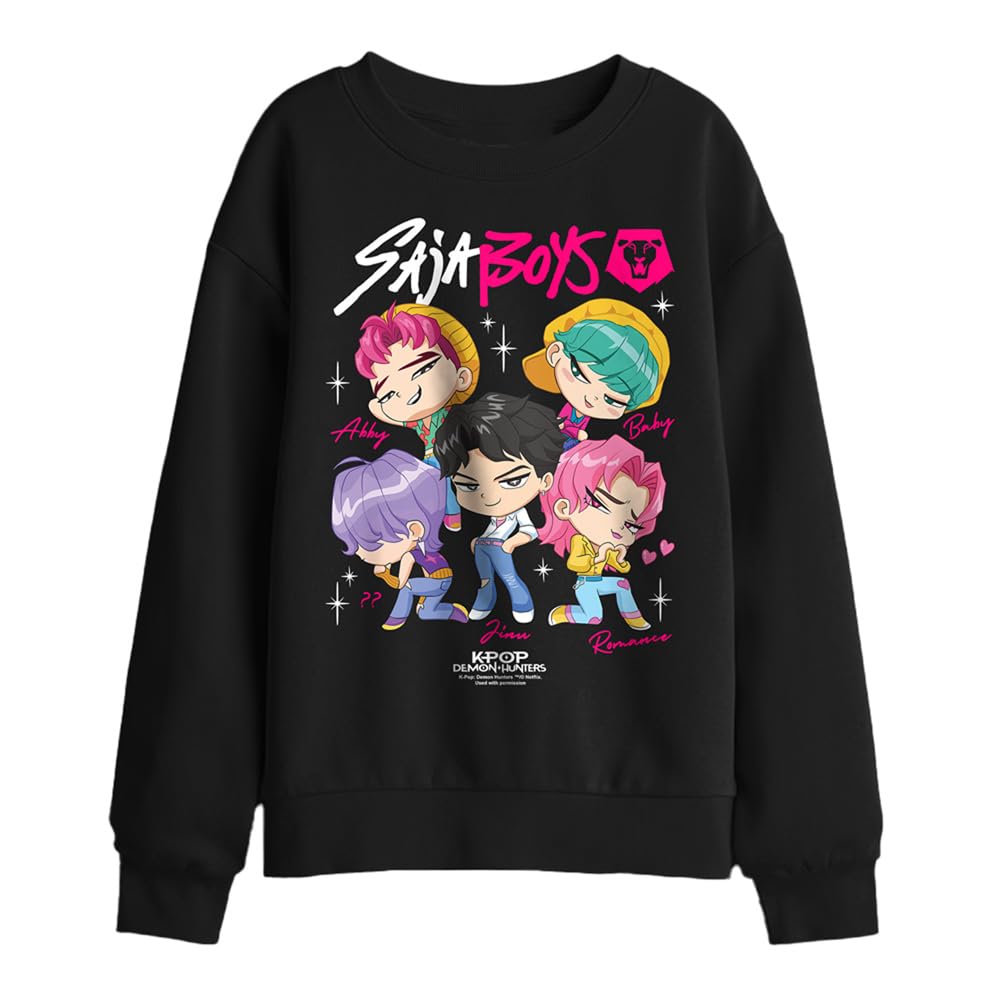 Kpop Demon Hunters - Saja Boys Chibi Poster Kids Sweatshirt, Black, 5-6