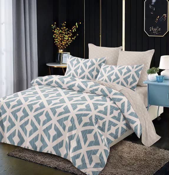 M-V-O Aztec Blue Printed Duvet Cover Set with Pillowcases, Soft Microfiber Bedding for Double Beds, Reversible Pattern, Easy Care, Zipper Closure, All Season Double Size Duvet Cover Sets