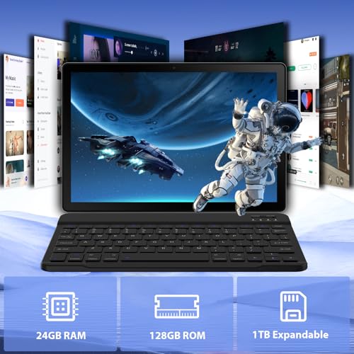 Laptok Tablet, Android Tablet 11 Zoll mit 24GB RAM + 128GB ROM (1TB TF), Octa-Core, Widevine L1, WiFi 6 & BT 5.3, 6800mAh Akku, Dual Kamera – Tablet mit Tastatur, Maus, Stift & Hülle - 1