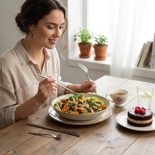 Image of Slim Handle Silver 4 Pcs Stainless Steel Cutlery Set for Dining Table, Dishwasher Safe Glossy Flatware (1 Spoon Set+1 Forks Set+1 Butter Knife+1 Dessert Spoon)
