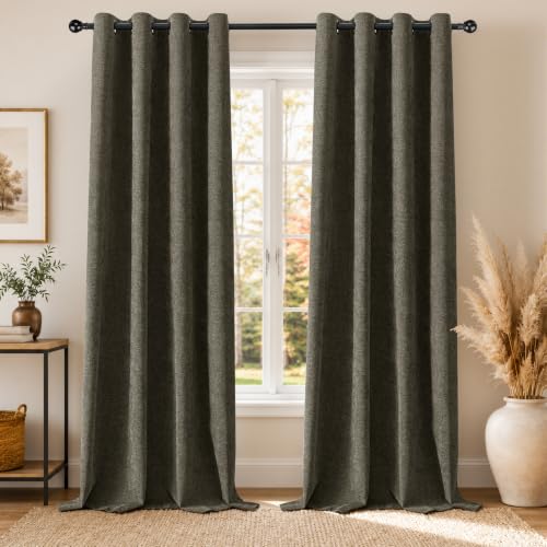 Image of Chenille 100% Blackout Curtains 90 Inches Long for Bedroom, Warm Grey